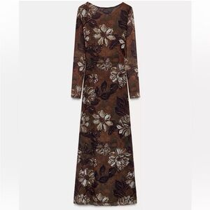 Zara Printed Tulle Dress light brown